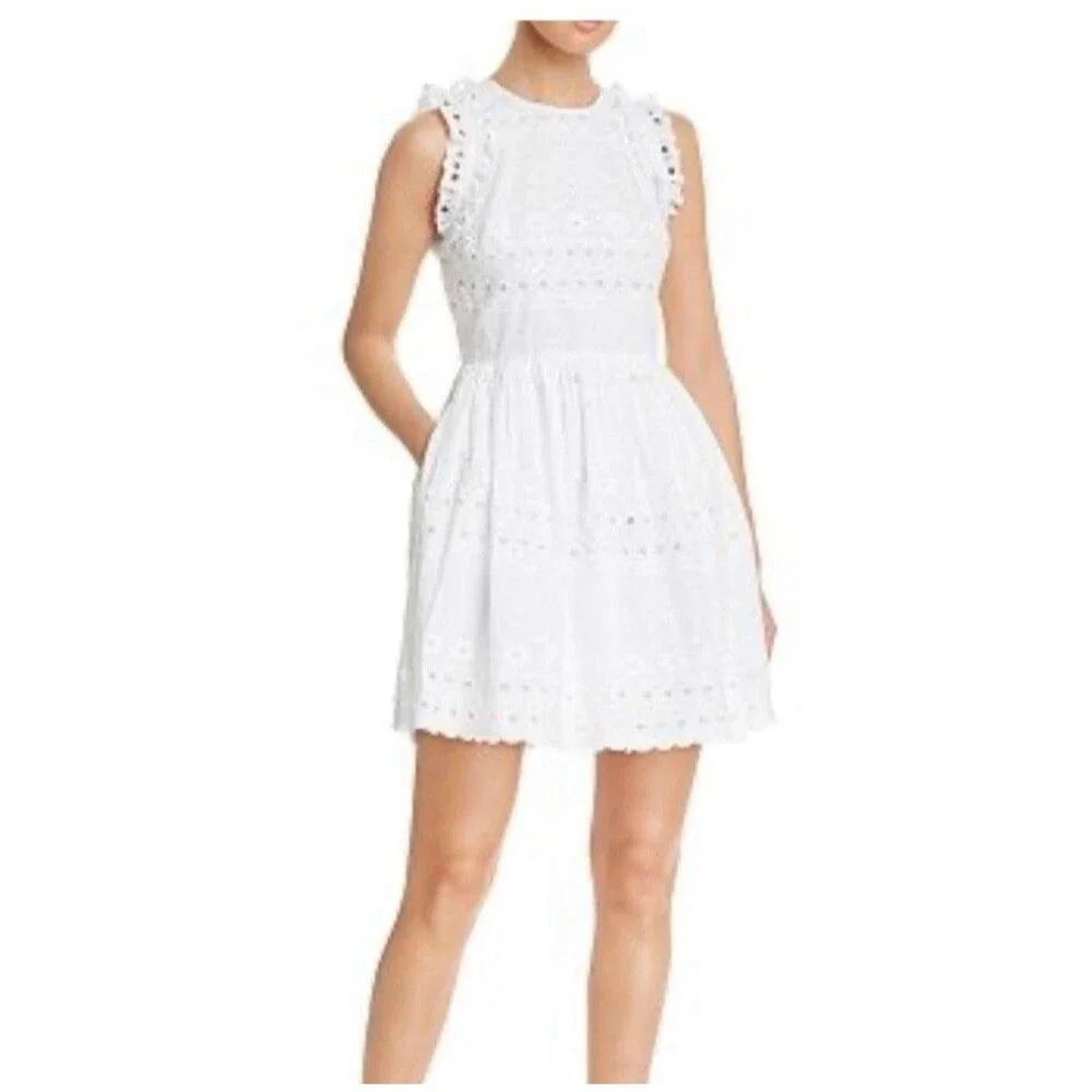NWT Kate Spade White Eyelet Capped Sleeve Dress Sz. 2 Rush Classic Preppy Soror